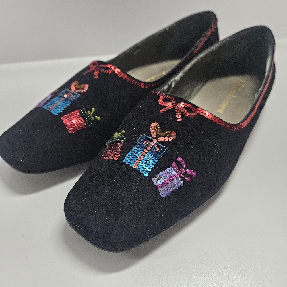 Vintage Michael Simon Black Suede Flats Holiday Gifts Sequins Size 8